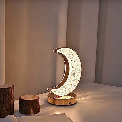 Diamond Crystal Moon Shaped Rechargeable Table Lamp (P01934)